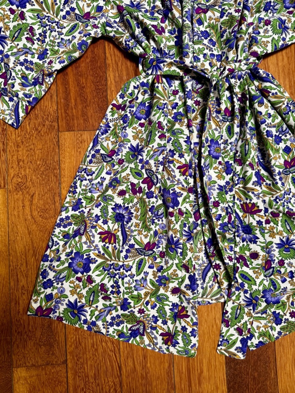 Brettons | Vintage Floral Spring Kimono Wrap Robe in Purple & Green Size S - Picture 2 of 8